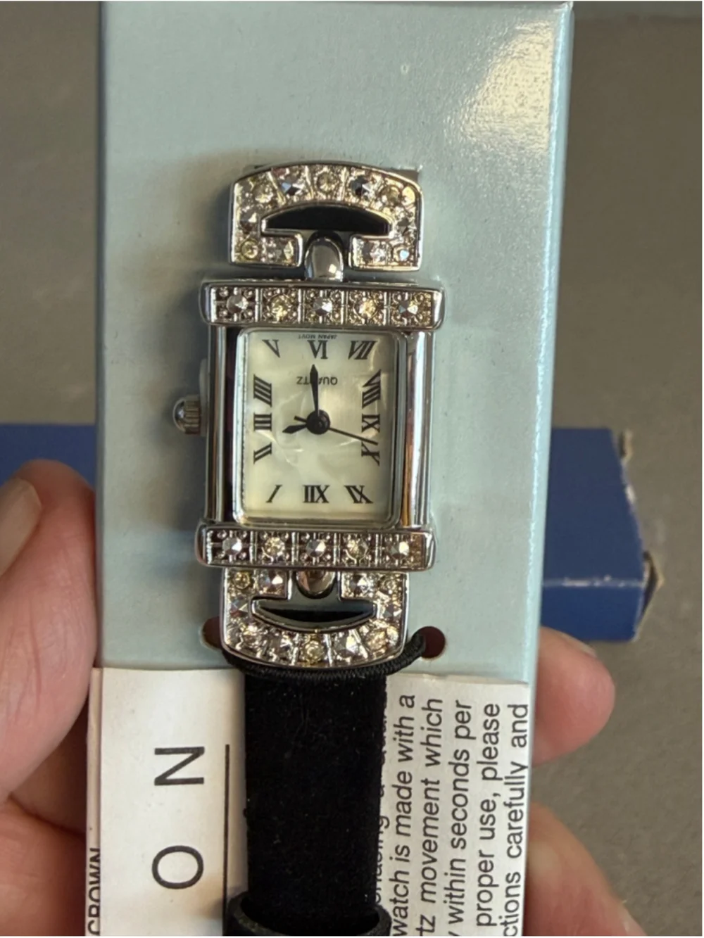 Vintage 2002 Avon Rhinestone Accent Watch 17312-1 Black Strap NIB NOS